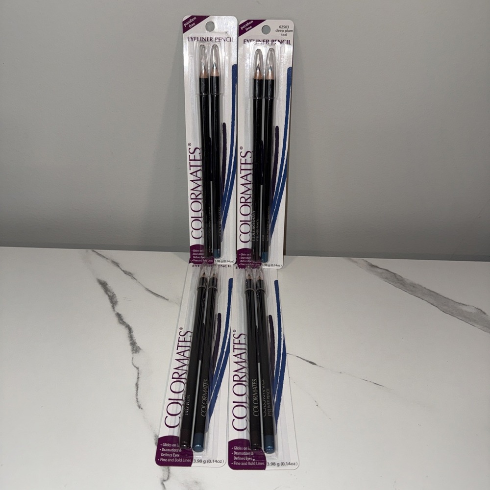 COLORMATES EYELINER PENCIL, PARABEN FREE, 62503 Deep Plum & Teal New Lot Of 4